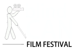 Blind Can Film Festival Logo - Man with walking cane holding a camera