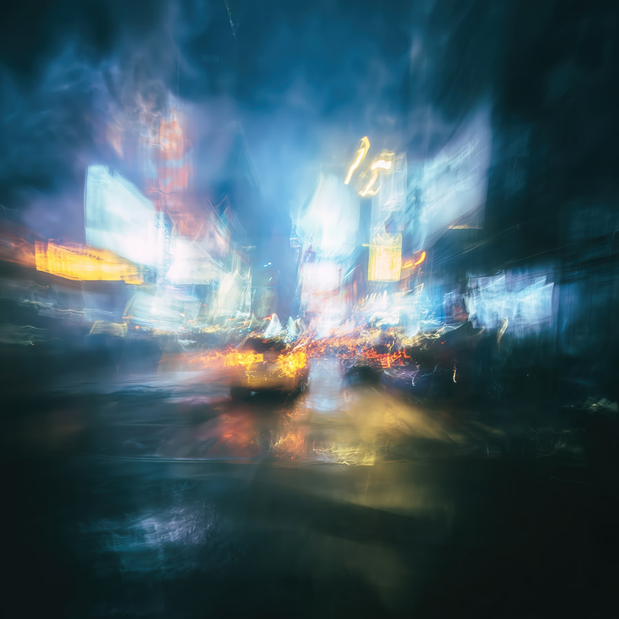 abstract city at night with severe blur and reflected light