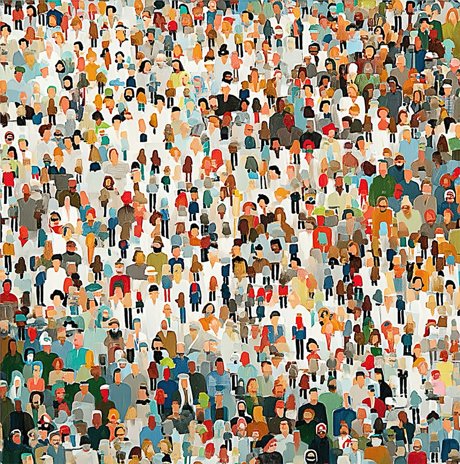 a large crowd of small painted figures